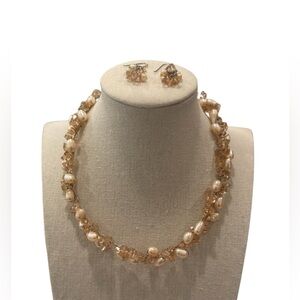 Colorful Multi-Strand Beaded Necklace & Pink Crystal Earrings Set